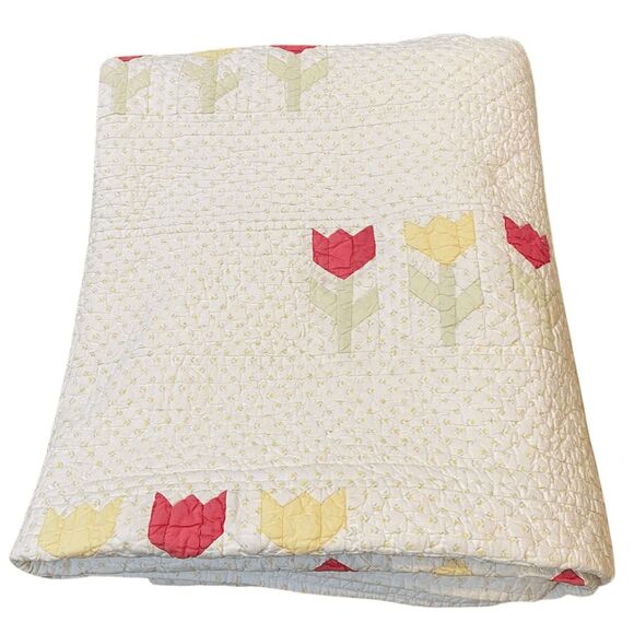 The Company Store Hand Stitched Cotton Tulip Quilt & Sham Twin - Picture 1 of 12